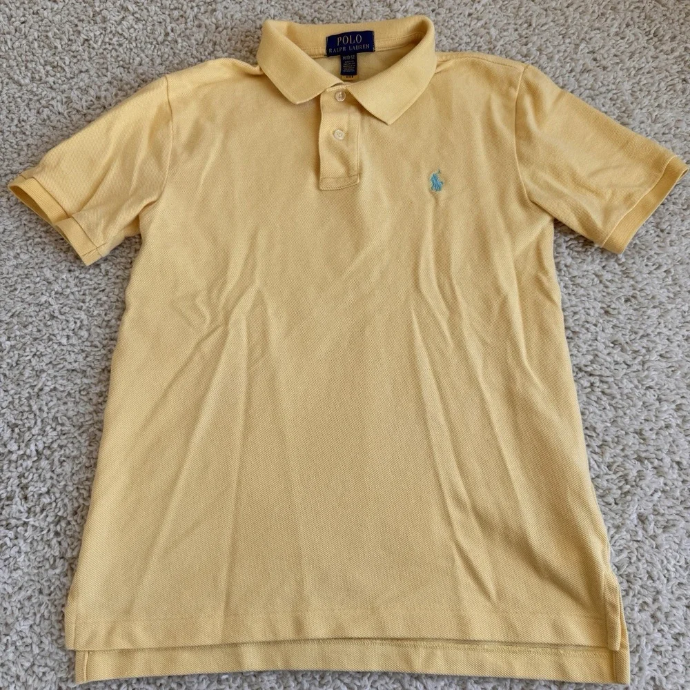 Lot Of 3 Pool Ralph Lauren Boys Classic Fit Polo Size M 10-12 White Grey Yellow